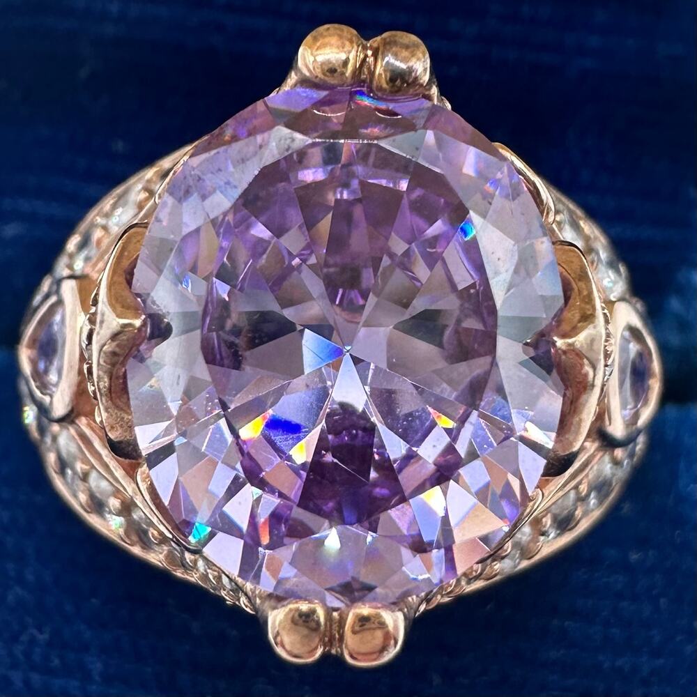 PAJ 925 sterling silver rose gold pink purple cubic zirconia CZ ring size 7.5 - Picture 4 of 8